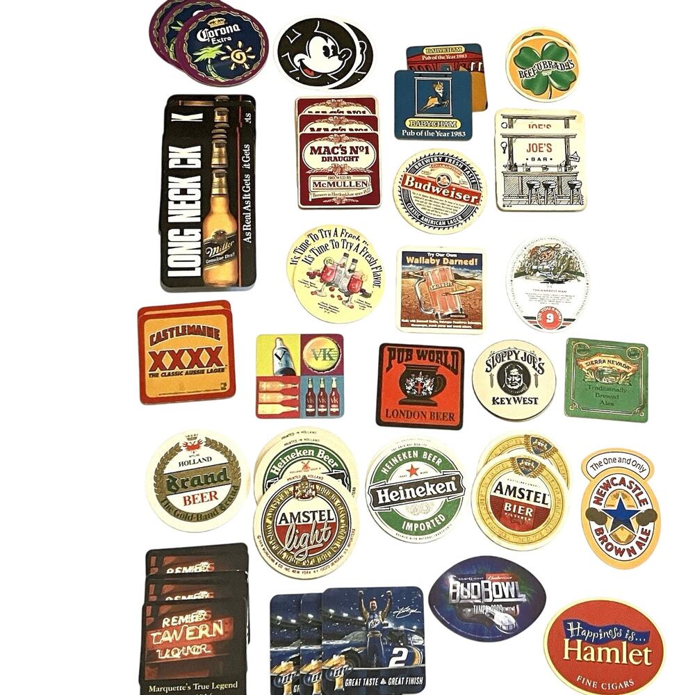 VTG Beer Coasters Lot 1970-2000 Retro Bar Restaurant USA UK Miller Heineken etc
